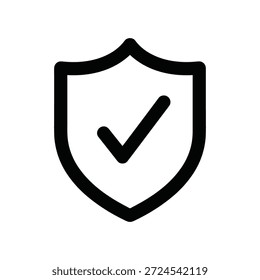 Simple black shield icon with checkmark on white background