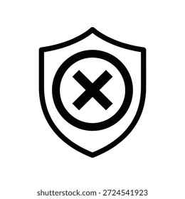 Ícone de escudo preto simples com símbolo de cruz dentro em fundo branco