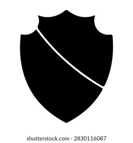 Simple black shield icon representing security, safety, and protection in digital and physical contexts.