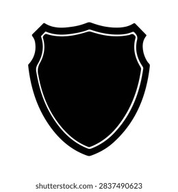 Simple black shield icon representing security, safety, and protection in digital or physical contexts.