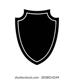Simple black shield icon representing security, safety, and protection in digital and physical contexts.