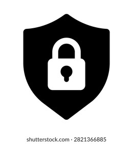 Simple black shield and padlock icon representing cybersecurity, digital protection, privacy and secure access. Ideal for blockchain security, cryptocurrency platforms, data encryption, online transactions, authentication and financial technology projects.