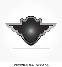 simple black shield with wings and metal look frame with shadow effect