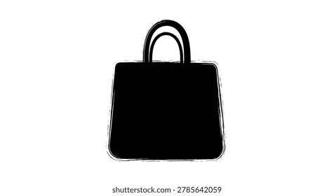 Simple black shopping bag graphic with a distressed, grunge texture. Isolated on white background.