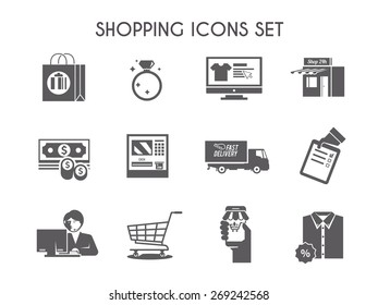 Simple black shopping vector icon set for your business, web sites, presentations, advertising etc. Quality design illustrations, elements and concept. 
