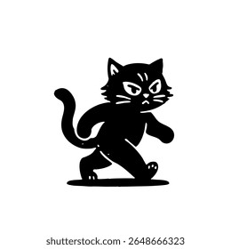 Simple black silhouette of an angry-looking cat walking