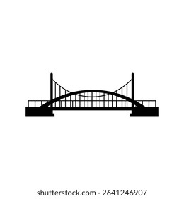 Simple black silhouette of an arch bridge.