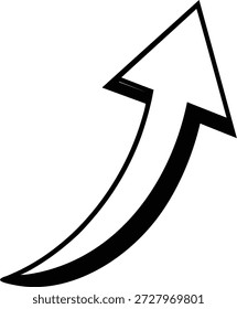 A simple black silhouette of an arrow pointing upwards on a plain white background
