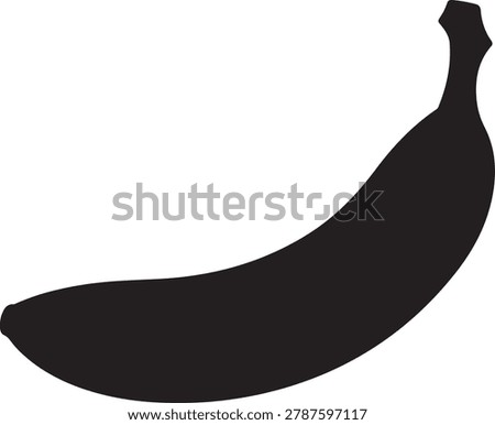 A simple black silhouette of a banana fruit isolated on a white background, suitable for use as a graphic icon, logo element, or stencil in food design projects.