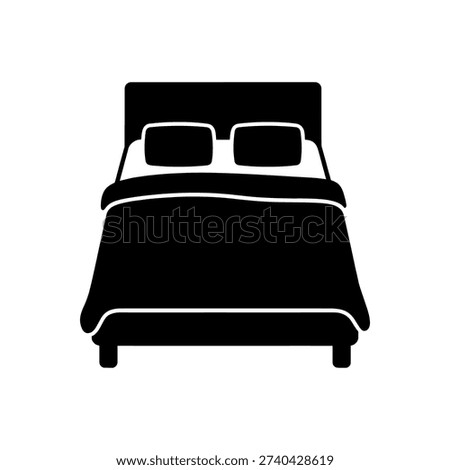 A simple black silhouette of a bed with pillows and a neatly made cover silhouette