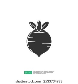 A simple black silhouette of a beetroot with leaves, illustrating a vegetable commonly used in cooking and salads.