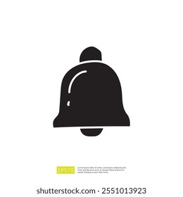A simple black silhouette of a bell, often used as a notification symbol in digital interfaces.