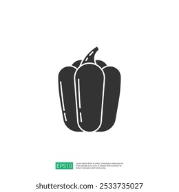 A simple black silhouette of a bell pepper, emphasizing its shape and contours, suitable for graphic design or culinary illustrations.