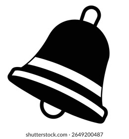  Uma silhueta preta simples de um sino com duas listras horizontais brancas, isoladas em um fundo branco, sugerindo notificações, alarmes ou alertas gerais.
