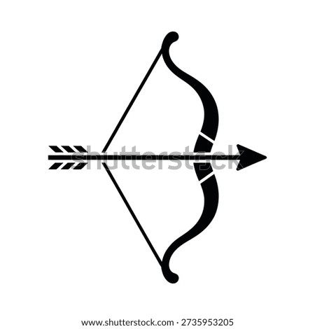 Simple black silhouette of a bow and arrow minimalist design