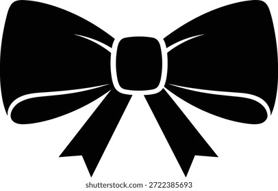 Una simple silueta negra de una pajarita, aislada sobre un fondo blanco. Este gráfico es ideal para su uso como icono, símbolo o elemento de diseño que representa la formalidad, la celebración o la moda.