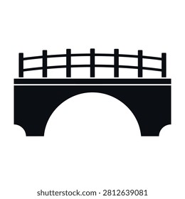 A simple black silhouette of a bridge with a fence on top, set against a clean white background, ideal for design and architectural concepts