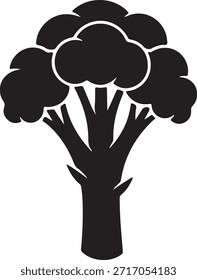 Una silueta negra simple de un florete de brócoli que se asemeja a un árbol