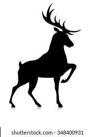 Simple Black Silhouette Of The Buck On The White Background 