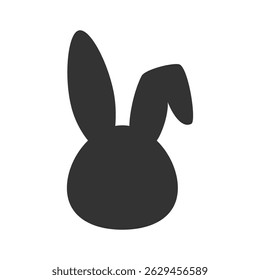 Simple black silhouette of a bunny head. Minimalist rabbit face with distinct ears and rounded shape. Bunny silhouette vector