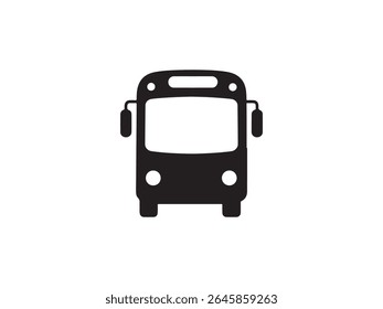 Uma silhueta preta simples de um ônibus está centrada em um fundo branco limpo