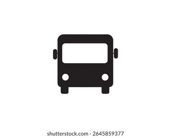 Uma silhueta preta simples de um ônibus é mostrada a partir de uma perspectiva frontal contra um plano de fundo branco. 