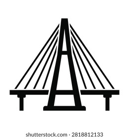 Simple black silhouette of a cable-stayed bridge icon on white background