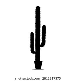 Simple black silhouette of a cactus plant on a plain white background, emphasizing minimalistic design and botanical theme.