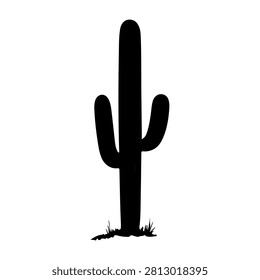 Simple black silhouette of a cactus plant on a plain background, emphasizing desert flora and arid landscape themes.