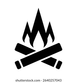 Simple black silhouette of a campfire with crossed logs and flames.