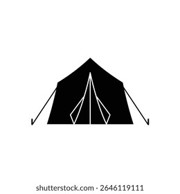 Simple black silhouette camping tent icon.