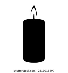 A simple black silhouette of a candle with a lit flame, emphasizing minimalistic design and symbolism of light and warmth.