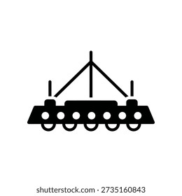 Simple black silhouette of a cargo ship or barge with crane on white background