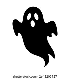 Silhueta preta simples de um fantasma de desenho animado em formato vetorial. Ideal para decorações de Halloween, convites de festa assustadora, desenhos infantis e cartões de felicitações sazonais.