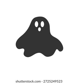 Una silueta simple y negra de un fantasma de dibujos animados con ojos anchos y una boca abierta, sobre un fondo blanco.