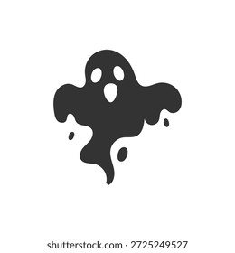 Una silueta simple y negra de un fantasma de dibujos animados con ojos anchos y una boca abierta, sobre un fondo blanco.