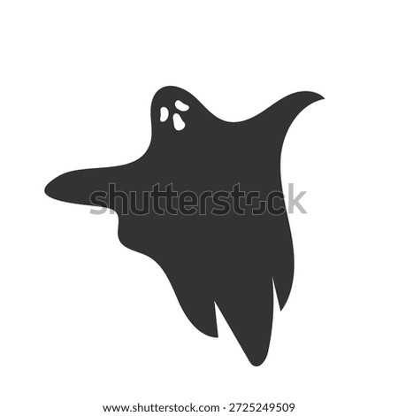 A simple, black silhouette of a cartoon ghost with wide eyes and an open mouth, against a white background.