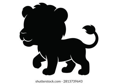 Simple black silhouette of a cartoon lion standing upright
