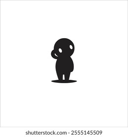 A simple black silhouette of a cartoon-style character, conveying a sense of simplicity and intrigue. Perfect for design, animation, or illustration projects needing a minimalistic touch.