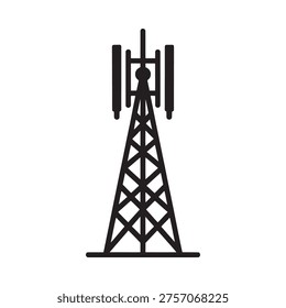 Simple black silhouette of a cellular network tower against white background