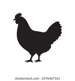 Simple black silhouette of a chicken, in the style of vector art on a white background, using simple shapes, flat design, iconography, icon art, graphic design elements