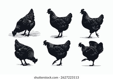 Simple Black Silhouette of Chickens