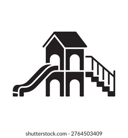 Simple black silhouette of a children s playground structure with a slide