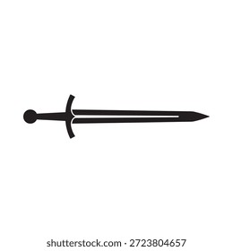 Eine einfache schwarze Silhouette eines klassischen mittelalterlichen Schwertes auf weißem Hintergrund