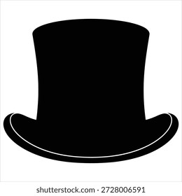 A simple black silhouette of a classic top hat stands out against a clean white backdrop.