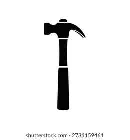 Simple black silhouette of a claw hammer, an essential tool for construction, carpentry, and home improvement projects, representing craftsmanship, manual work, and the foundation of building