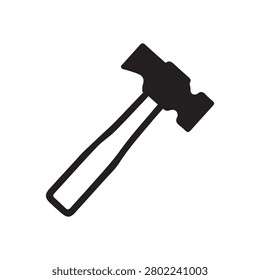 A simple black silhouette of a claw hammer, a common tool used for pounding and pulling nails.