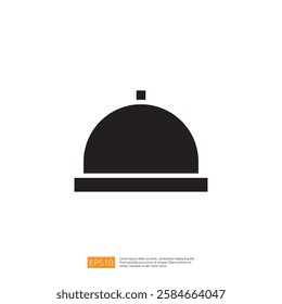 A simple black silhouette of a cloche, typically used to cover food, indicating service or dining.