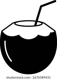 Simples Preto Silhueta de coco com palha ícone de atualização Ilustração