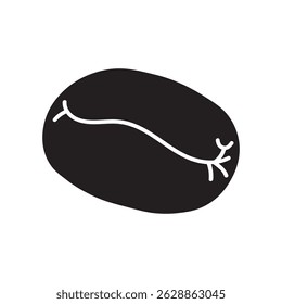 Simple black silhouette of a coffee bean, a recognizable symbol for coffee, caffeine, and morning drinks, clean solid shape illustration for cafe and beverage designs, high resolution available